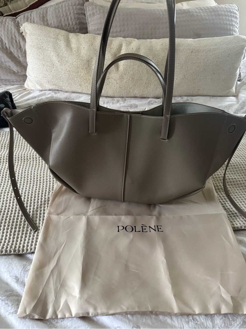 Minimalist Taupe Tote with Detachable Pouch - Picture 5 of 14